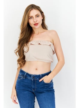 Bar III Women Straight Across Sleeveless Textured Crop Top, Beige  - Image 1