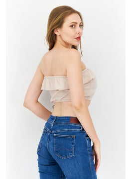Bar III Women Straight Across Sleeveless Textured Crop Top, Beige  - Image 2