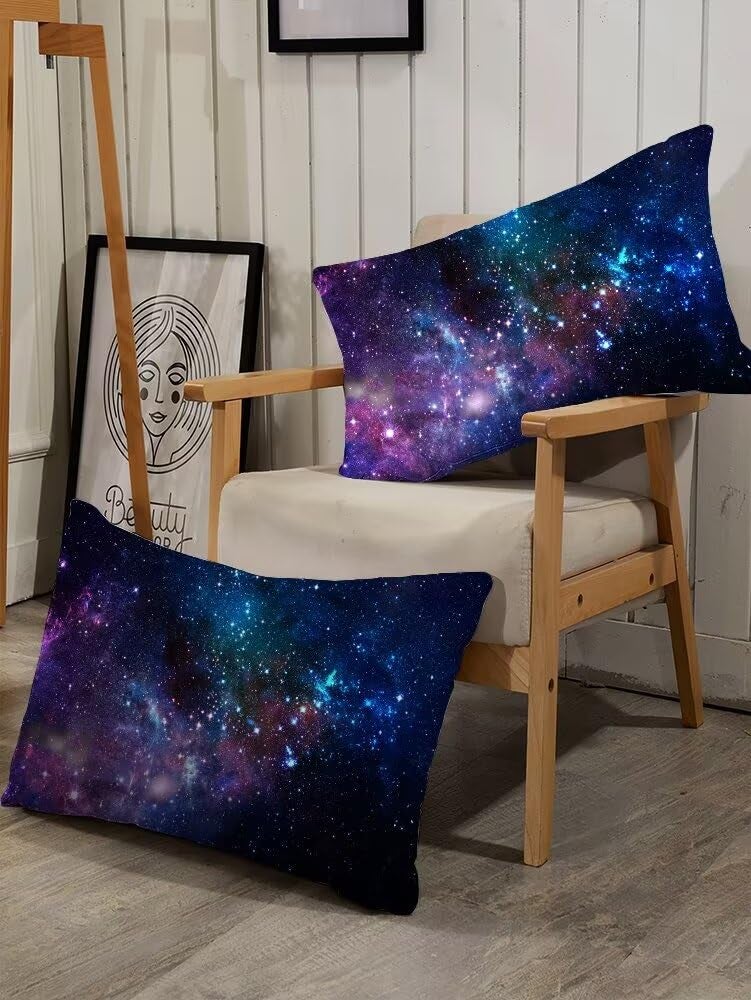 kxry Blue Purple Galaxy Fitted Sheet Sets Full Size for Boys Kids Teens Outer Space Starry Sky Universe Bedding Set 1 Fitted Sheet + 1 Flat Sheet + 2 Pillow Cases - Image 4