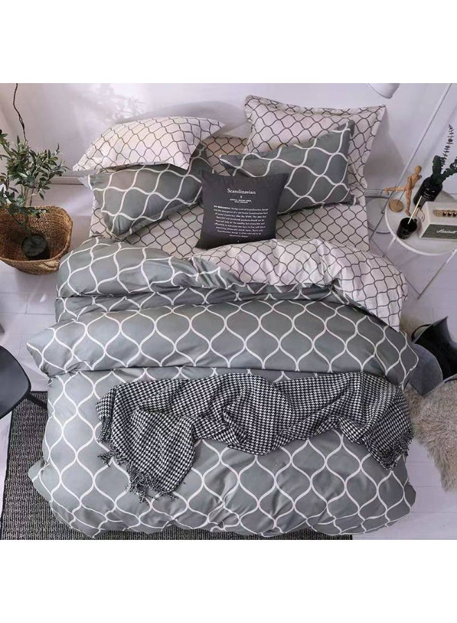 طقم مفروشات فاخر بحجم كينج مكون من 6 قطع - تصميم بسيط، غطاء لحاف 220×240 سم مع شرشف مطاطي و4 أغطية وسائد