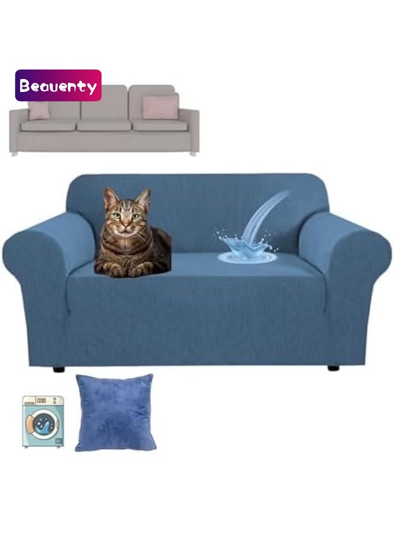 Beauenty SOFA SLIPCOVER - Sofa Cover (3-seater 195-230cm) High Stretch Polyester(85%) Spandex(15%) Fabric - SOFA and CUSHION Cover For livingroom, Bedroom,and Office Non Slip Furniture Protector (blue) - Image 1