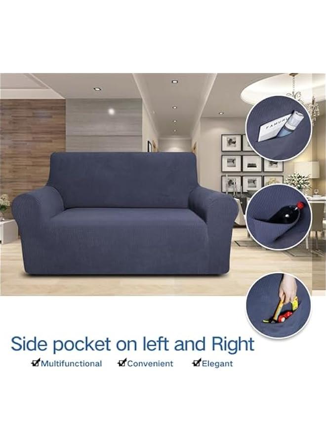 Beauenty SOFA SLIPCOVER - Sofa Cover (3-seater 195-230cm) High Stretch Polyester(85%) Spandex(15%) Fabric - SOFA and CUSHION Cover For livingroom, Bedroom,and Office Non Slip Furniture Protector (blue) - Image 4
