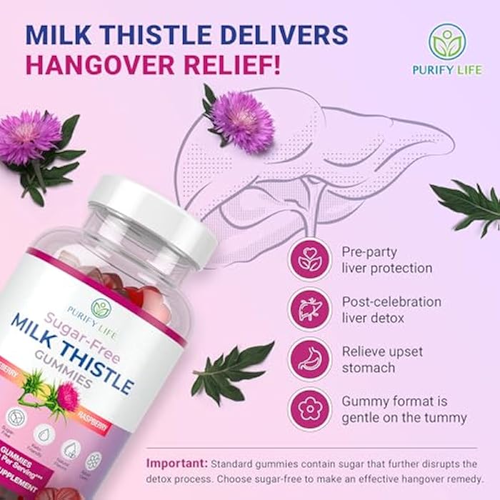 Purify Life Sugar-Free Milk Thistle Gummies for Liver Cleanse Detox & Repair (Natural Blueberry-Raz Flavor) Cardo Mariano, Cleansing Milk Thistle Supplement, Antioxidant Support, Vegan, Replaces Pills & Capsules - Image 2