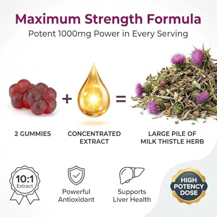 Purify Life Sugar-Free Milk Thistle Gummies for Liver Cleanse Detox & Repair (Natural Blueberry-Raz Flavor) Cardo Mariano, Cleansing Milk Thistle Supplement, Antioxidant Support, Vegan, Replaces Pills & Capsules - Image 4