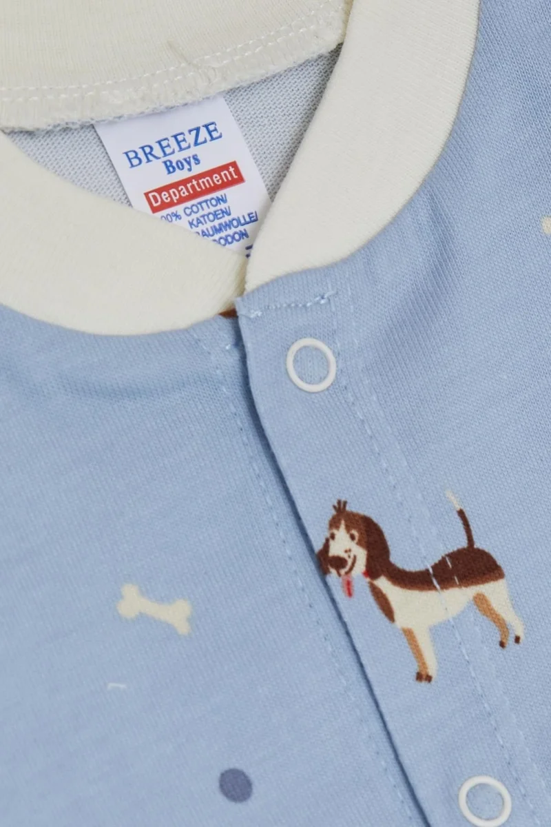 Breeze Baby Boy Booties Jumpsuit with Cute Puppy Pattern 0-6 Months, Light Blue
