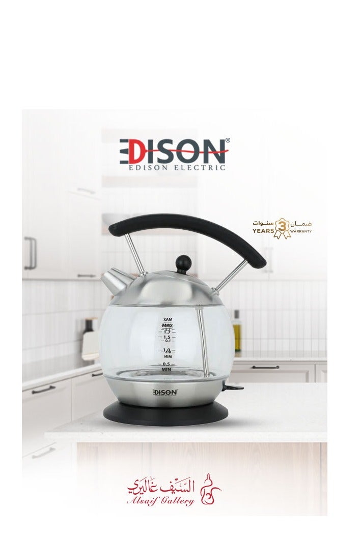 EDISON Glass Kettle With Black Hand 1.7 Liter 2200W - Image 1