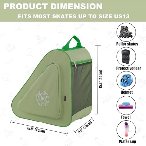 HEXIFUL Skate Bag to Carry Ice Skates, Inline Skates, Roller Skates and Quad Skates for Both Kids and Adults (Grass/Green 014), HXFSKB000 - Image 4