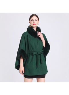 Generic Winter Rabbit Fur Collar Knit Poncho Plus Size Cardigan Women wine red  - Image 3