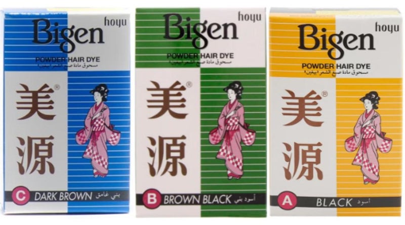 Bigen Powder Hair Dye Brown Black+ Black+ Dark Brown 3 PCS - Image 1