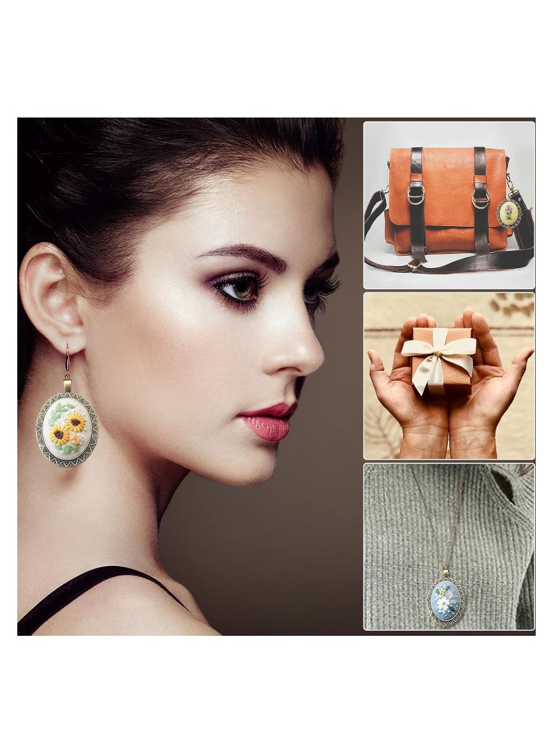 Zikra Retro Necklace Series Embroidery Starter Kit, 4 Pcs Embroidery Necklace Kit, Embroidery Pendant Kit Mini Cross Stitch Kit with Hoop, Necklace, Pendant, Stamped Pattern Cloth, Instructions - Image 3