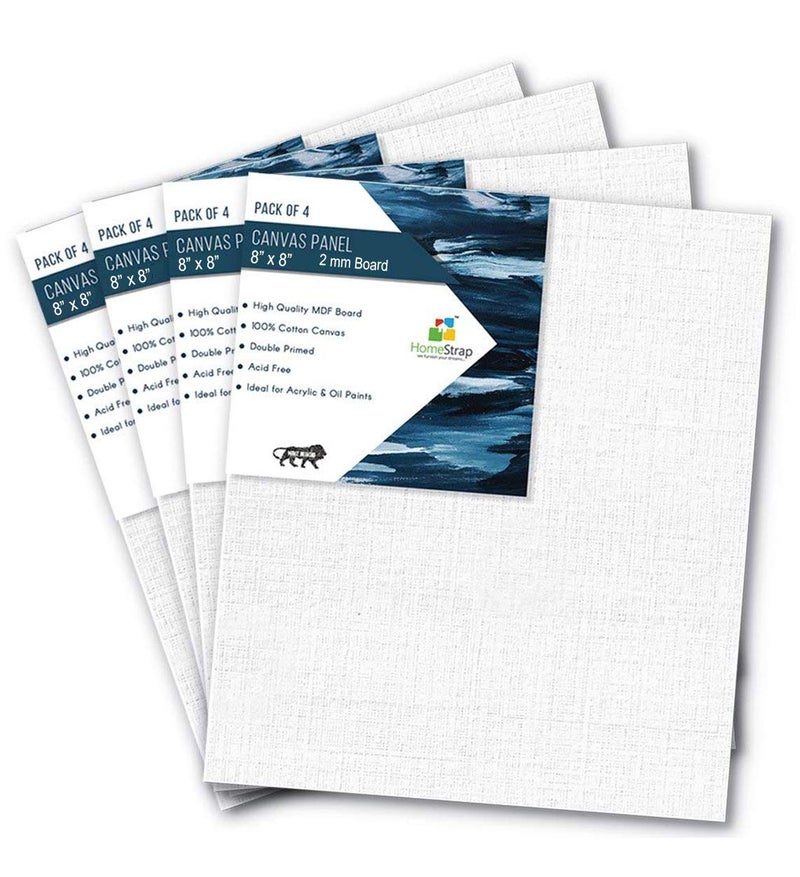 Homestrap Cotton Canvas Board Medium Grain 2MM Board- Pack of 4 - White 8 x 8 Inches (Pack of 4) - Image 1