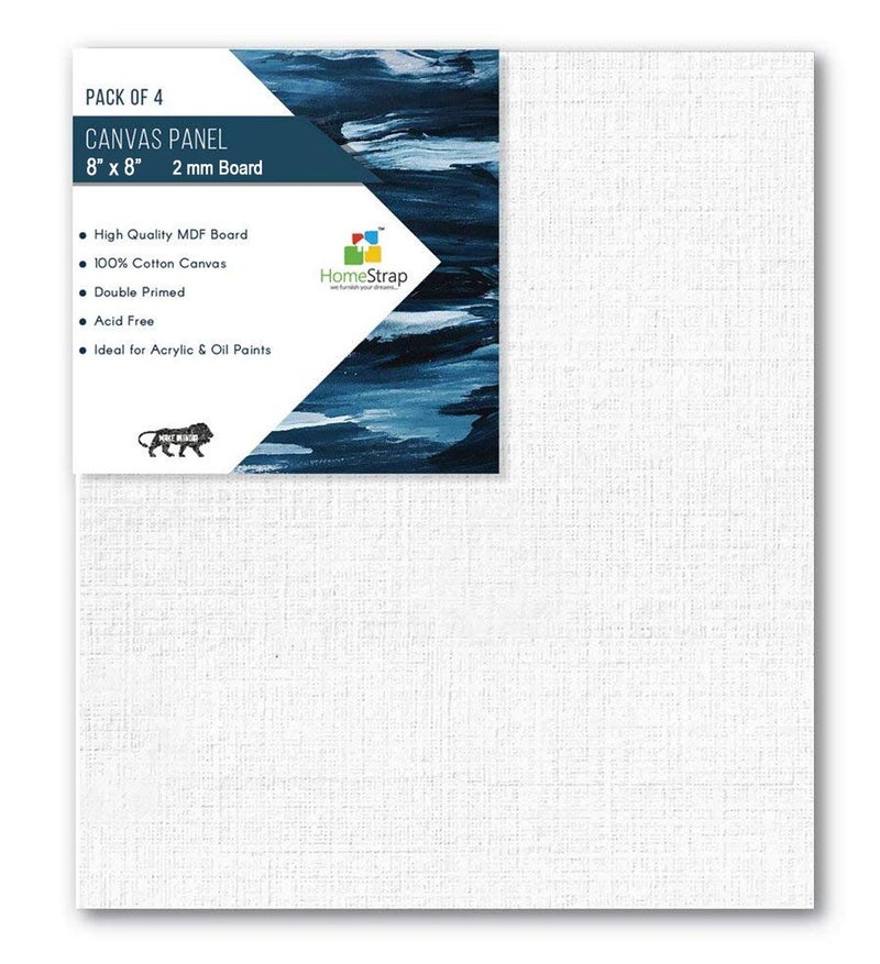 Homestrap Cotton Canvas Board Medium Grain 2MM Board- Pack of 4 - White 8 x 8 Inches (Pack of 4) - Image 2