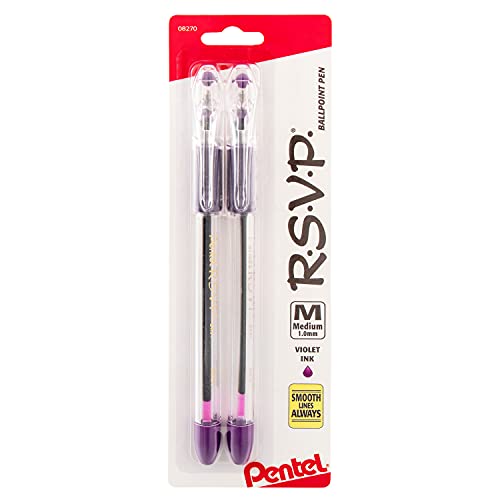 Pentel قلم حبر جاف بنتل R.S.V.P.، خط متوسط، حبر بنفسجي، عبوة 2 (BK91BP2V) - Image 5