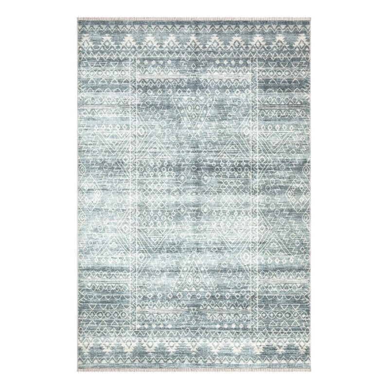 Bloom Rugs سجادة Bloom Rugs Caria قابلة للغسل وغير قابلة للانزلاق مقاس 5 × 7 - سجادة منطقة هندسية باللون الأزرق المخضر/العاجي لغرفة المعيشة وغرفة النوم وغرفة الطعام والمطبخ - الحجم الدقيق: 5 × 7 بوصة - Image 2