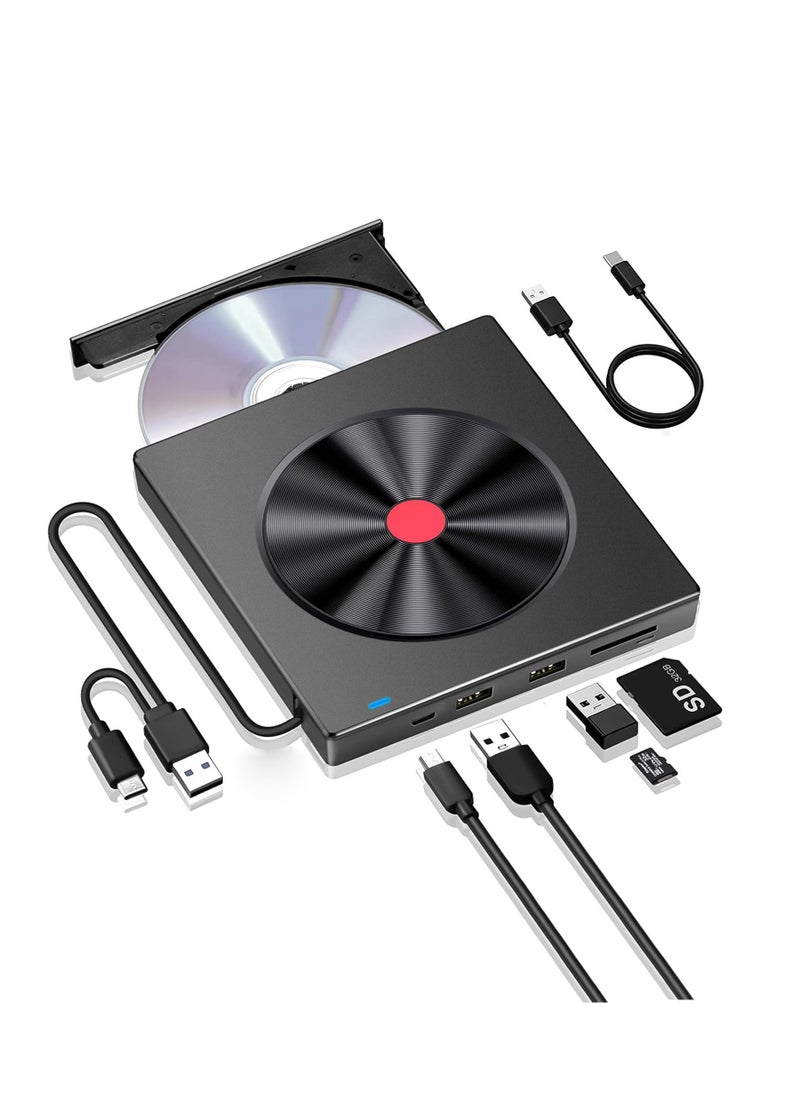 SYOSI External DVD Drive, CD Drive USB 3.0 Type C Portable CD/DVD ROM +/-RW Burner Rewriter with SD TF Slot & USB Ports, Slim DVD Player for Laptop Mac Macbook Pro Air PC Apple iMac Windows  - Image 1