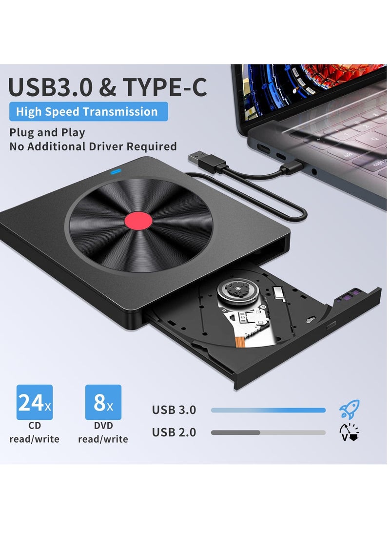 SYOSI External DVD Drive, CD Drive USB 3.0 Type C Portable CD/DVD ROM +/-RW Burner Rewriter with SD TF Slot & USB Ports, Slim DVD Player for Laptop Mac Macbook Pro Air PC Apple iMac Windows  - Image 2