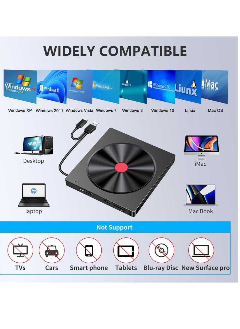 SYOSI External DVD Drive, CD Drive USB 3.0 Type C Portable CD/DVD ROM +/-RW Burner Rewriter with SD TF Slot & USB Ports, Slim DVD Player for Laptop Mac Macbook Pro Air PC Apple iMac Windows  - Image 3