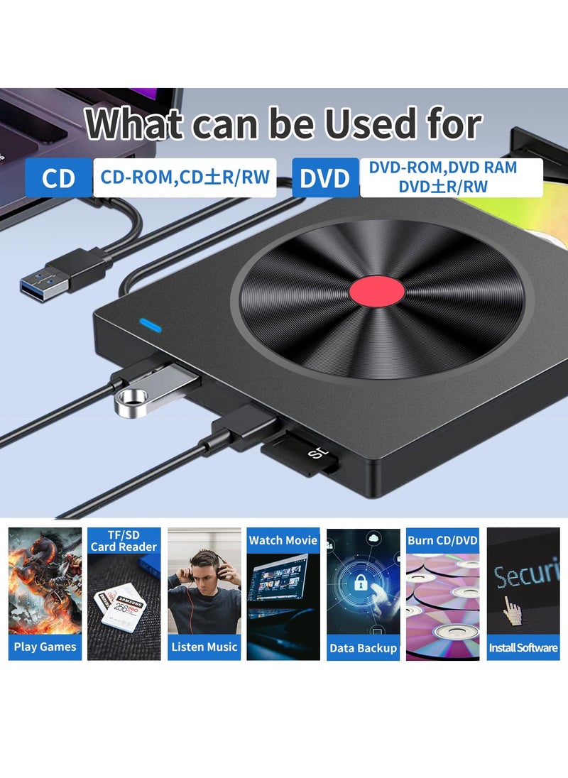 SYOSI External DVD Drive, CD Drive USB 3.0 Type C Portable CD/DVD ROM +/-RW Burner Rewriter with SD TF Slot & USB Ports, Slim DVD Player for Laptop Mac Macbook Pro Air PC Apple iMac Windows  - Image 5