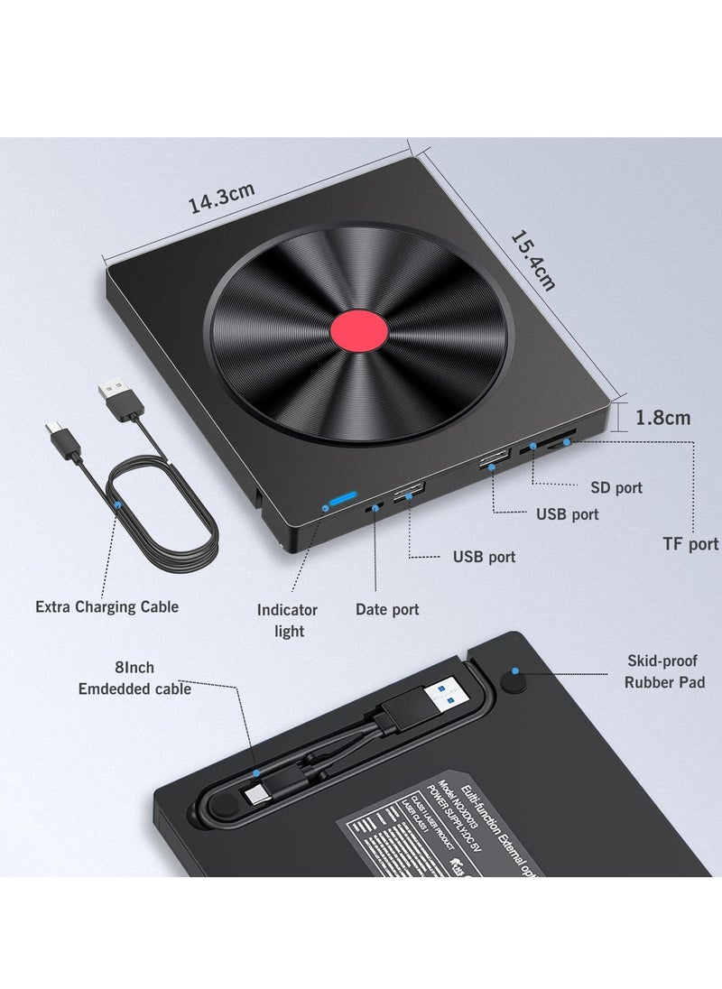 SYOSI External DVD Drive, CD Drive USB 3.0 Type C Portable CD/DVD ROM +/-RW Burner Rewriter with SD TF Slot & USB Ports, Slim DVD Player for Laptop Mac Macbook Pro Air PC Apple iMac Windows  - Image 4