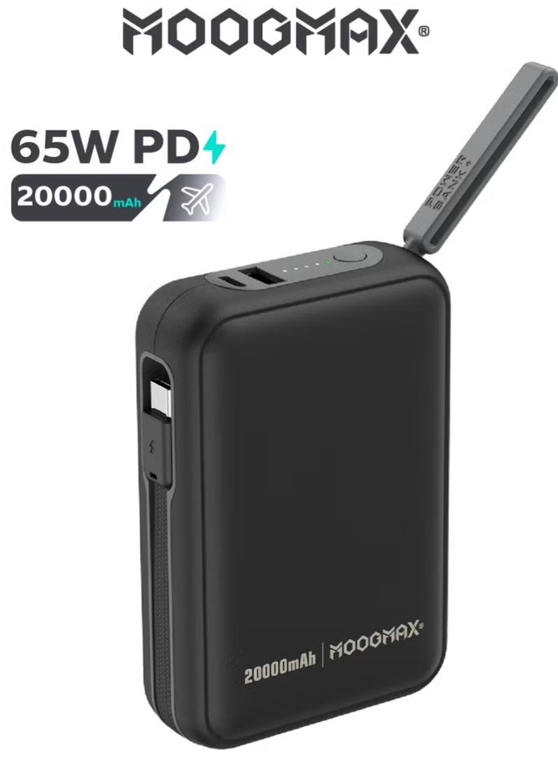 MOOGMAX 20000mAh 65W PD Fast Charging Power Bank with Dual USB & Type-C Ports, Black - Image 1