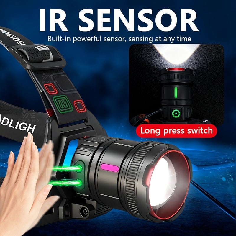 1 2 Pack Rechargeable Headlamp Super Bright High Lumens Motion Sensor Headlamp With 3 Modes Zoomable 180 Degree Adjustable Long Shot 800 Meters 12 Hour Runtime Portable Headlight For Fishing Camping Hiking - Image 2