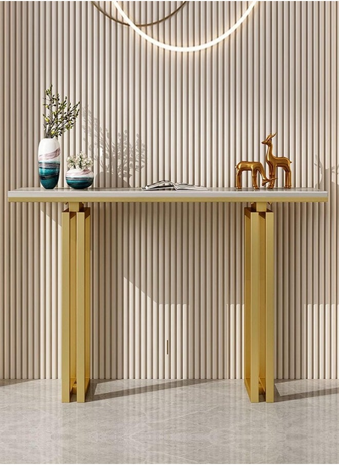 fashionhome Modern Light Luxury Console Table Narrow Hallway Table Marble Look Tabletop Side Table with Metal Frame Entrance Table for Living Room and Entryway 100x30x80 cm  - Image 5