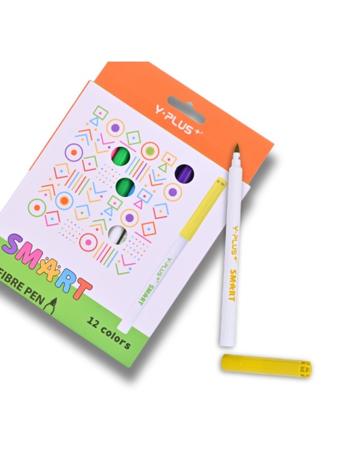 Y-PLUS+ SMART Fibre Pens - 12 Vibrant Colors - Non-Toxic - Image 1
