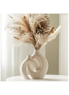 Emarald Emarald Modern Ceramic Aesthetic Vase Home Decor Set of 2 Table Decoration Flower Vase for Living Room, Bedroom, and Office Scandinavian Style Decorative Vases with Elegant Design Ideal for Home and Office Décor  - Image 1
