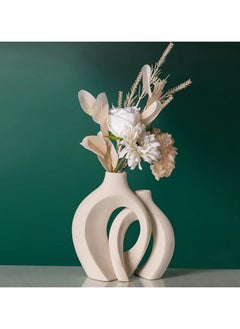 Emarald Emarald Modern Ceramic Aesthetic Vase Home Decor Set of 2 Table Decoration Flower Vase for Living Room, Bedroom, and Office Scandinavian Style Decorative Vases with Elegant Design Ideal for Home and Office Décor  - Image 2