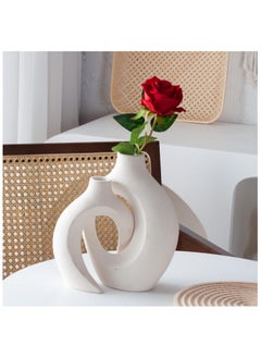Emarald Emarald Modern Ceramic Aesthetic Vase Home Decor Set of 2 Table Decoration Flower Vase for Living Room, Bedroom, and Office Scandinavian Style Decorative Vases with Elegant Design Ideal for Home and Office Décor  - Image 3