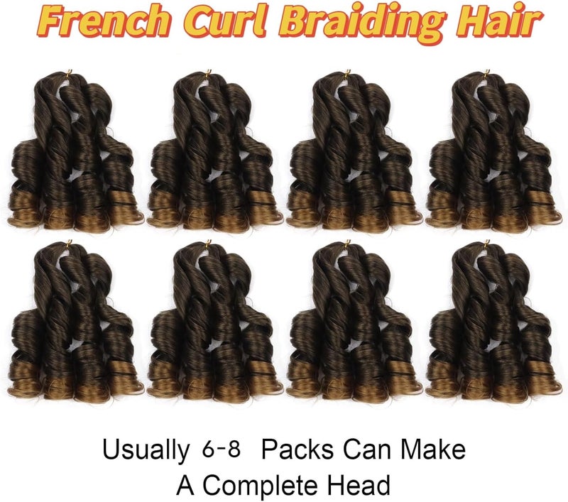 datanala French Curly Braiding Hair 14 Inch 8Pack/lot Loose Wavy Spiral Curl Braids Crochet Hair Deep Wave Synthetic Extensions Pre Stretched Bouncy(T27#) - Image 5
