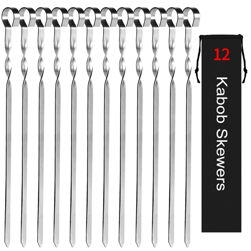 JY COOKMENT Kabob Skewers 14" Stainless Steel Long BBQ Barbecue Skewers, Flat Metal Kebob Sticks Wide Reusable Grilling Skewers for Meat Chicken, Set of 12pcs with Storage Bag by JY COOKMENT - Image 1