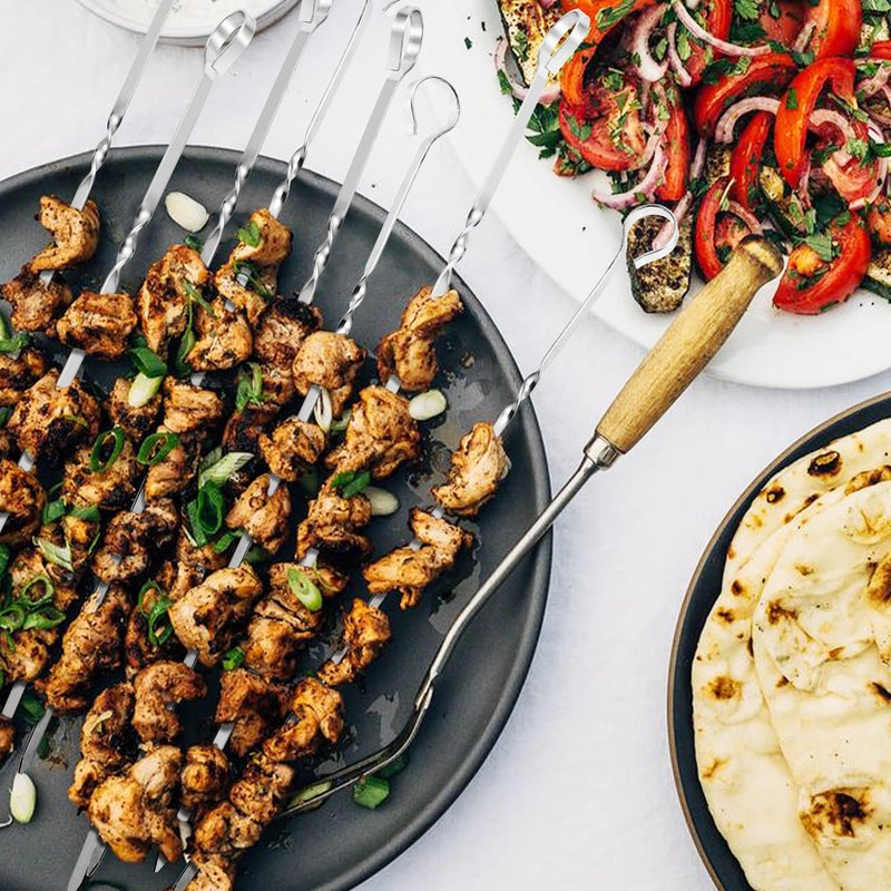 JY COOKMENT Kabob Skewers 14" Stainless Steel Long BBQ Barbecue Skewers, Flat Metal Kebob Sticks Wide Reusable Grilling Skewers for Meat Chicken, Set of 12pcs with Storage Bag by JY COOKMENT - Image 4