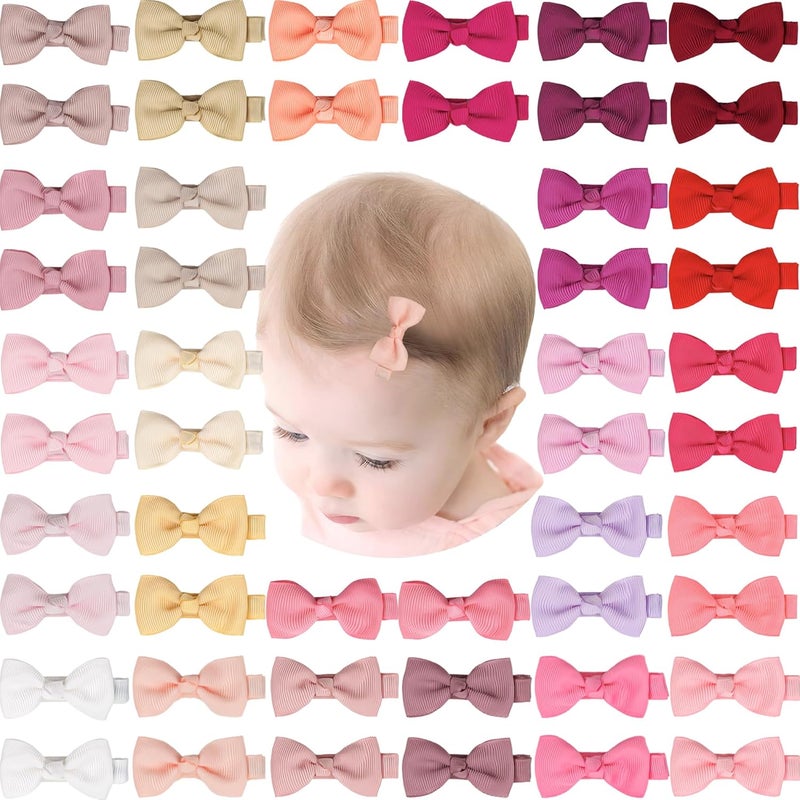 CÉLLOT Baby Hair Clips 50 Pieces 25 Colors in Pairs Fully Lined Baby Bows Hair Pins Tiny 2 Hair Bows Alligator Clips for Baby Girls Infants Toddlers (Mix Colors) - Image 1
