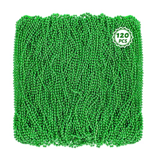 Huskein Mardi Gras Beads 120 PCS Mardi Gras Accessories 33 IN Green Bead Necklaces St Patricks Day Parade Favors Bulk Party Beads Favors for Festival Carnival Decorations - Image 1