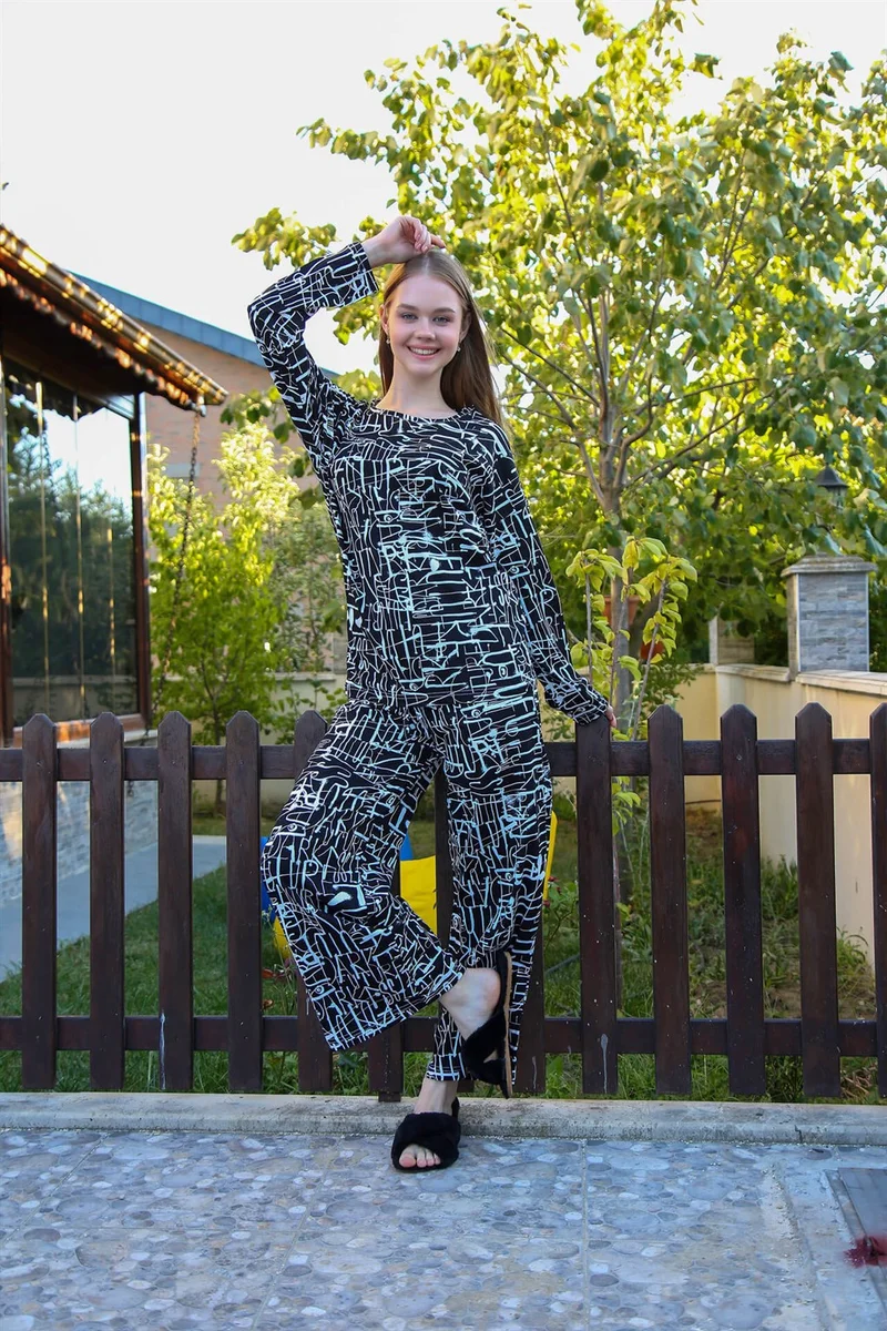 اكبينيز Women's Combed Cotton Wide Leg Pajamas Set 4121