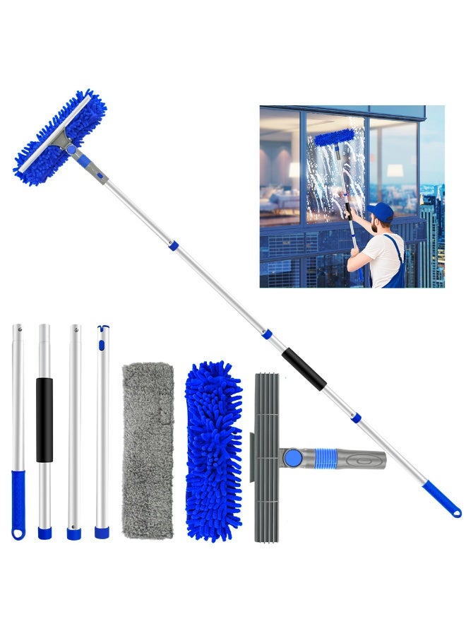 كيلا مجموعة ممسحة النوافذ الاحترافية، عمود ألومنيوم خفيف الوزن 62 بوصة، مجموعة أدوات تنظيف النوافذ الدوارة 2 في 1 مع عمود تمديد للتنظيف برأس قابل للانحناء للسيارة/الدش/النوافذ العالية - Image 1