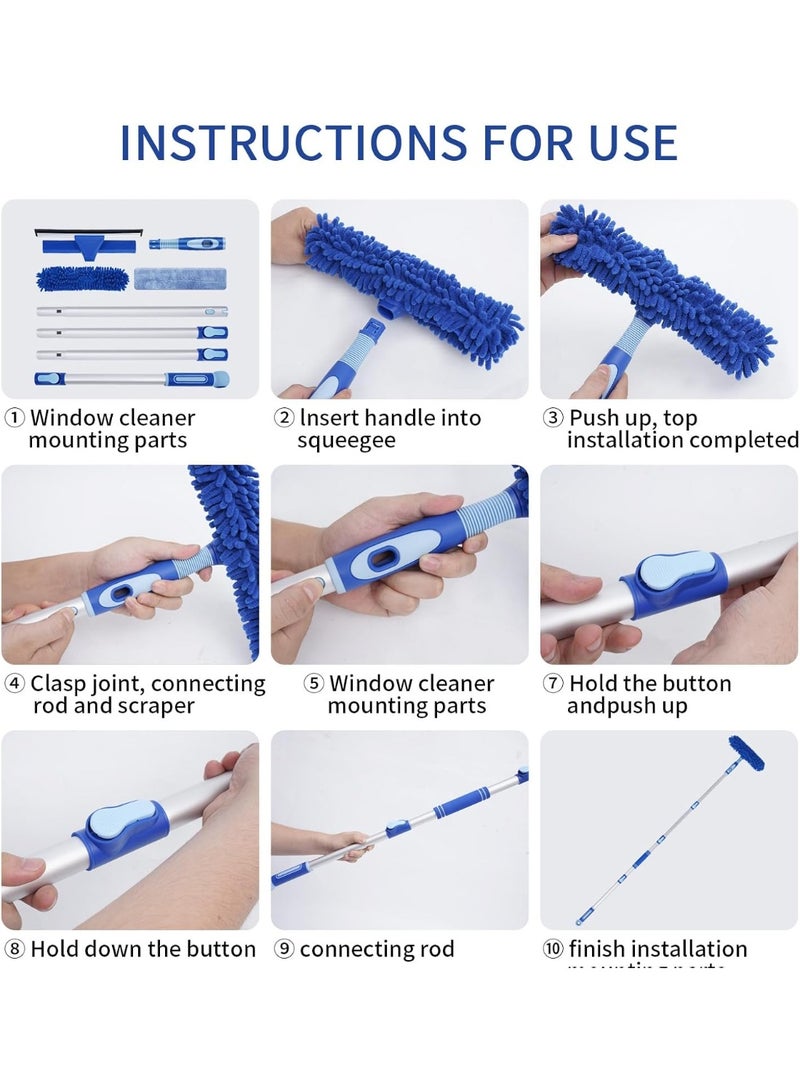 كيلا مجموعة ممسحة النوافذ الاحترافية، عمود ألومنيوم خفيف الوزن 62 بوصة، مجموعة أدوات تنظيف النوافذ الدوارة 2 في 1 مع عمود تمديد للتنظيف برأس قابل للانحناء للسيارة/الدش/النوافذ العالية - Image 4