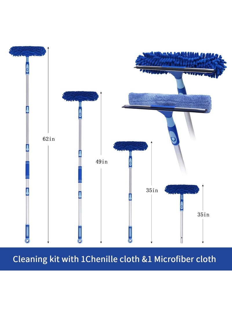 كيلا مجموعة ممسحة النوافذ الاحترافية، عمود ألومنيوم خفيف الوزن 62 بوصة، مجموعة أدوات تنظيف النوافذ الدوارة 2 في 1 مع عمود تمديد للتنظيف برأس قابل للانحناء للسيارة/الدش/النوافذ العالية - Image 5