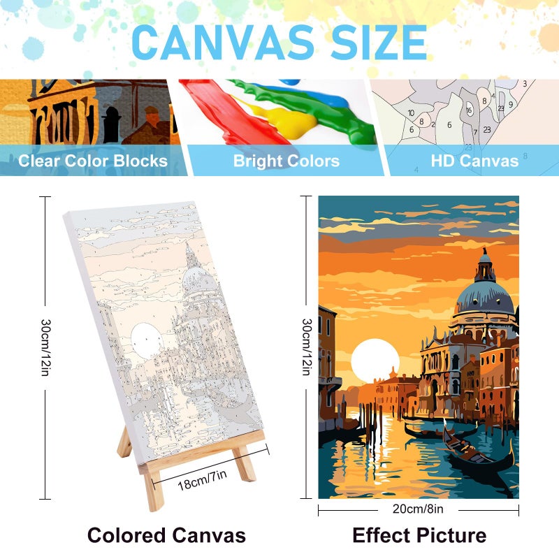 Offito 4 Pack Framed Paint by Numbers Kit for Adults Beginners with Wooden Easel, Landscape Easy Paint by Number Kit with Frame, Watercolor Adult Paint by Number Framed Canvas (8 * 12 Inch) - Image 3