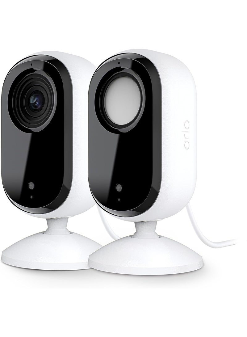 ARLO كاميرا أمان أرلو الأساسية 2K | داخلية فقط | الجيل الثاني | مراقبة الأطفال وكاميرا الحيوانات الأليفة | لاسلكية مع ضوء كشاف، صوت ثنائي الاتجاه، رؤية ليلية ملونة، بث مباشر، تفعيل الحركة، بيضاء، 2 كاميرات - Image 1