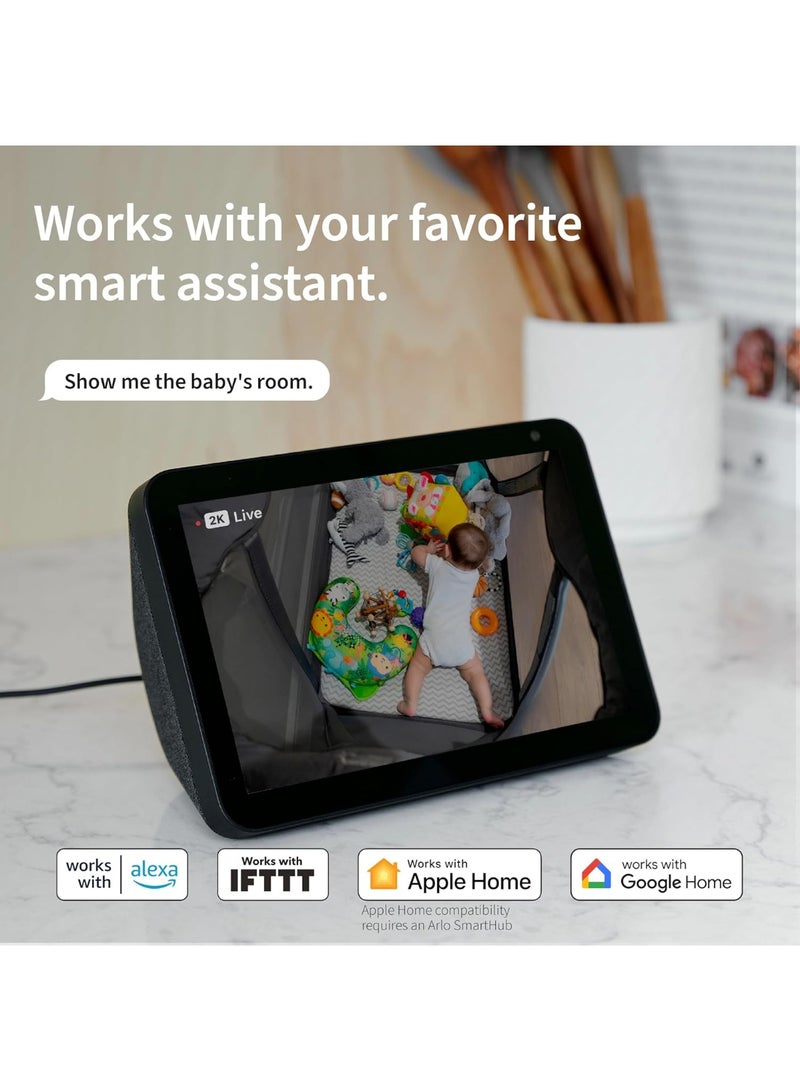ARLO كاميرا أمان أرلو الأساسية 2K | داخلية فقط | الجيل الثاني | مراقبة الأطفال وكاميرا الحيوانات الأليفة | لاسلكية مع ضوء كشاف، صوت ثنائي الاتجاه، رؤية ليلية ملونة، بث مباشر، تفعيل الحركة، بيضاء، 2 كاميرات - Image 3