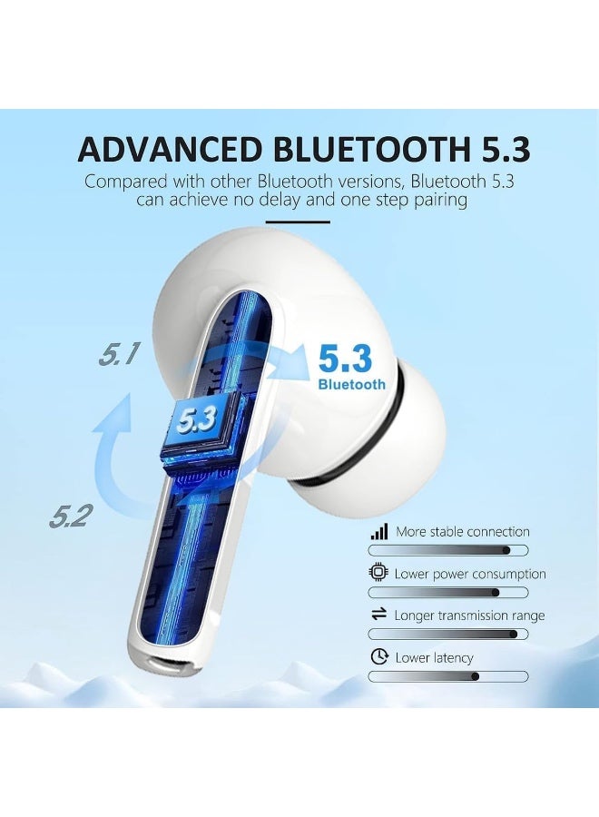 Wireless Earbuds Bluetooth 5.3 Headphones Noise Cancelling Air Buds Pods 3D Stereo Ear pods in-Ear Ear Buds with Deep Bass Earphones Sport Headsets for Android/Samsung/Apple iPhone White - Image 5