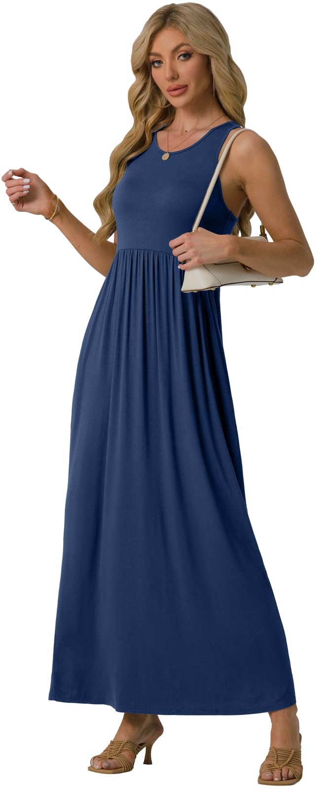 GRECERELLE Women's Summer Sleeveless Casual Long Tank Maxi Dress with Pockets, Navy Blue, XL - Image 3
