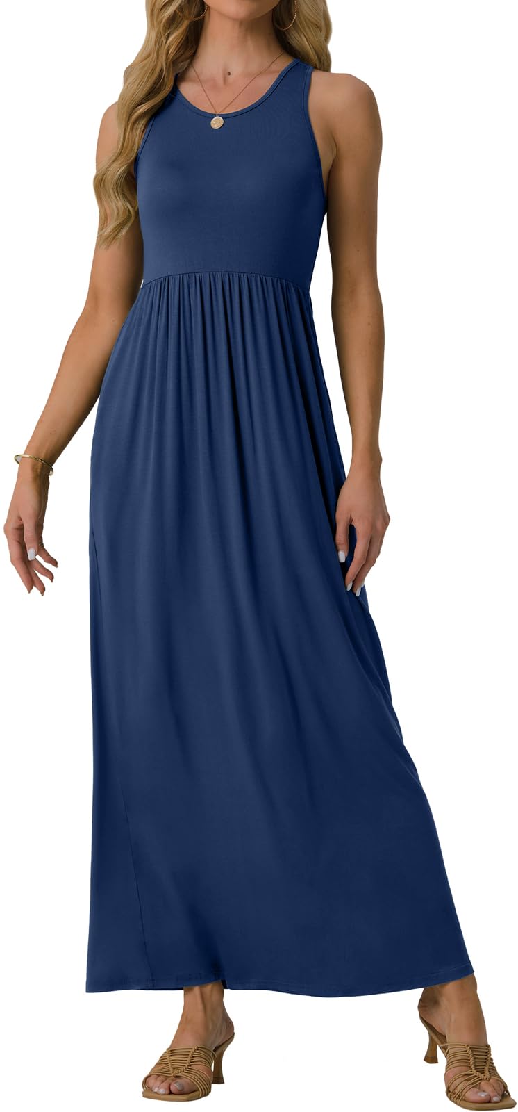 GRECERELLE Women's Summer Sleeveless Casual Long Tank Maxi Dress with Pockets, Navy Blue, XL - Image 2