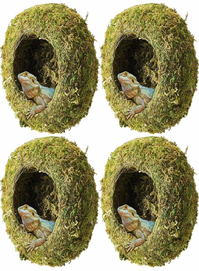 Tinideya 4 Pcs Mossy Cave Hide Artificial Green Reptile Mossy Hideout 4 Inch Humidity Crested Gecko Tank Decor for Pet Reptile Frogs Snakes Turtle Spider Lizard Chameleon, Terrarium Vivarium Decor - Image 1