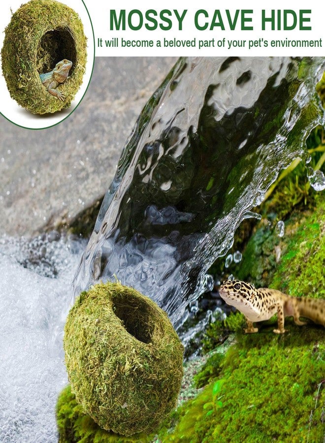 Tinideya 4 Pcs Mossy Cave Hide Artificial Green Reptile Mossy Hideout 4 Inch Humidity Crested Gecko Tank Decor for Pet Reptile Frogs Snakes Turtle Spider Lizard Chameleon, Terrarium Vivarium Decor - Image 5