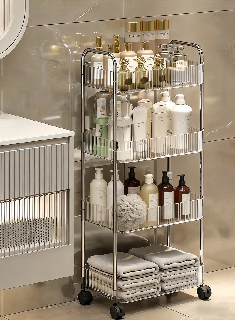 SILADEFU Bathroom Organizer, Clear Tier Rolling Trolley Rack with Handles, Multi-Functional Mobile Storage Cart on Wheels for Bathroom, Kitchen, Living Room, Laundry Room, Office - Image 1