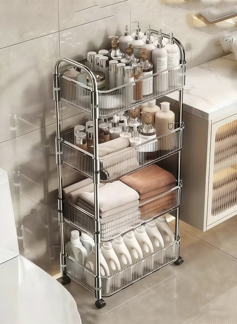 SILADEFU Bathroom Organizer, Clear Tier Rolling Trolley Rack with Handles, Multi-Functional Mobile Storage Cart on Wheels for Bathroom, Kitchen, Living Room, Laundry Room, Office - Image 2