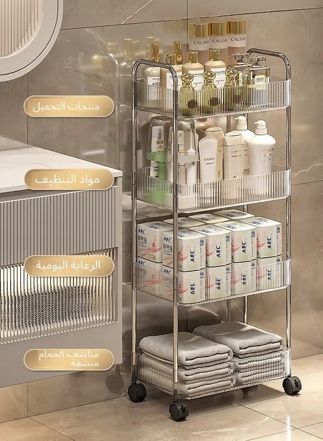 SILADEFU Bathroom Organizer, Clear Tier Rolling Trolley Rack with Handles, Multi-Functional Mobile Storage Cart on Wheels for Bathroom, Kitchen, Living Room, Laundry Room, Office - Image 3